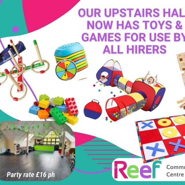 Toys & games available with the upstairs hall hire