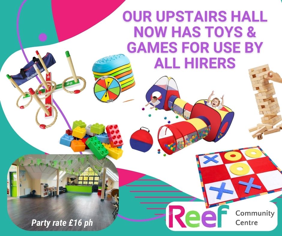 Toys & games available with the upstairs hall hire